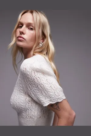 Topshop Knitted pointelle t-shirt in ivory