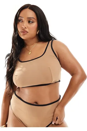 ASOS Curve contrast binding high leg high waist bikini bottom in mochaccino