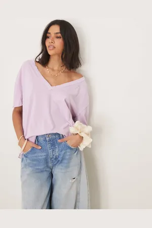 Free People Nina v-neck oversized t-shirt in lavender
