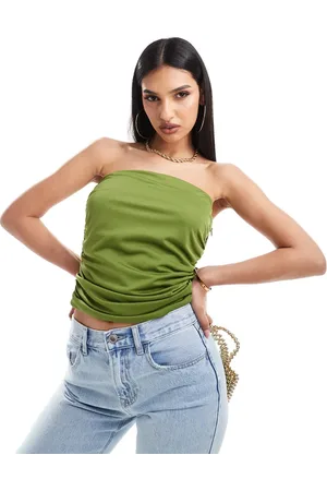 ASOS Ruched bandeau top in olive