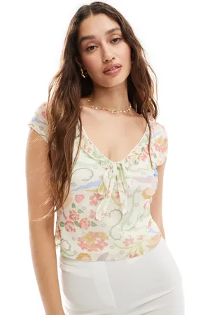 Reclaimed Cap sleeve mesh top in floral print