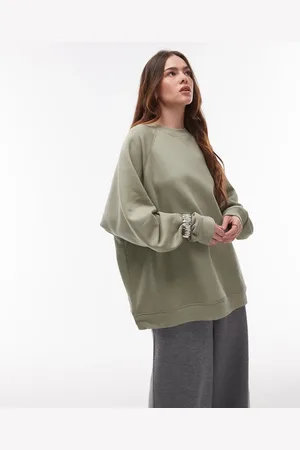 Topshop Raglan oversized sweat in light khaki