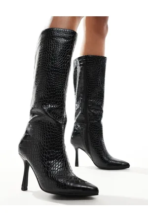 Glamorous Kitten heel knee boots in croc