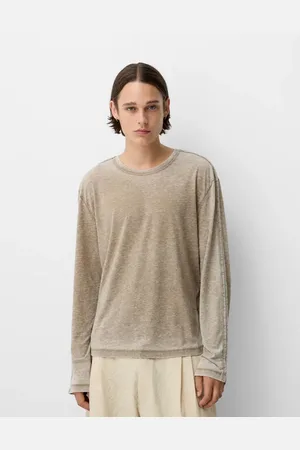 Bershka Collection washed long sleeve t-shirt in beige