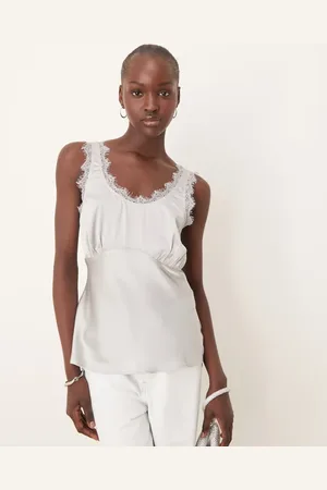 ASOS Satin bias cami with lace trim in