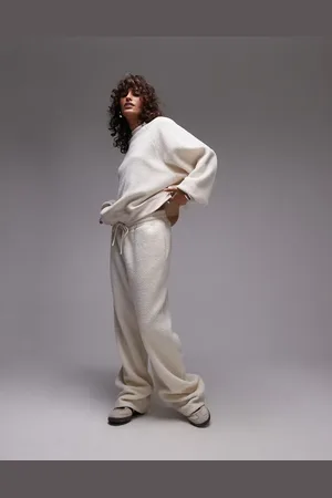 Topshop Co-ord borg wide leg trouser in ecru