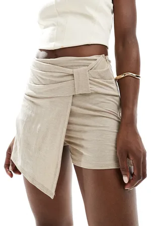 ASOS Linen look twist front skort in stone