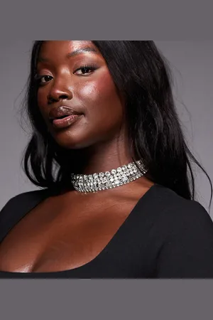 ASOS ASOS DESIGN Curve choker necklace with mixed crystal detail in tone