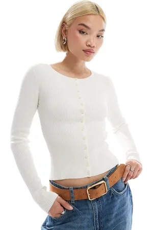 Stradivarius Fitted ribbed cardigan in ecru