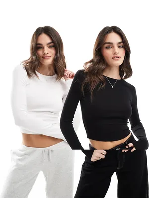 Bershka Long sleeve baby tee two pack in and white