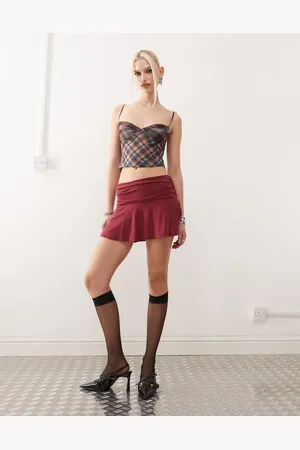 Motel Delita cupro mini skirt in burgundy