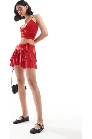 Pull&Bear Polyamide frill wrap mini skirt co-ord in