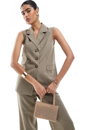 Miss Selfridge Co-ord tailored longline waistcoat in khaki