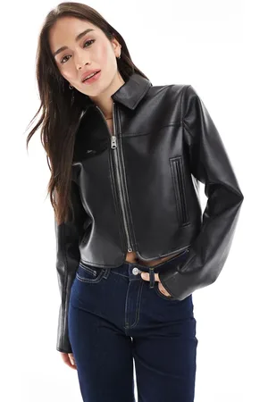 Pull&Bear Faux leather Dad collar jacket in