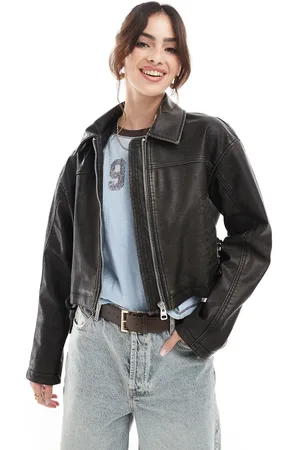 Pull&Bear Western style faux leather jacket with tie detail in