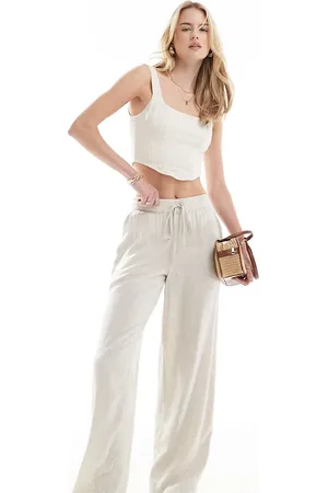 Noisy May Loose fit linen mix trouser in oatmeal