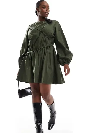 ASOS ASOS DESIGN Curve asymmetric seamed ruched mini dress in dark green