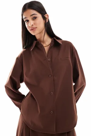 ASOS Tailored wool look boxy shirt co-ord in chocolate
