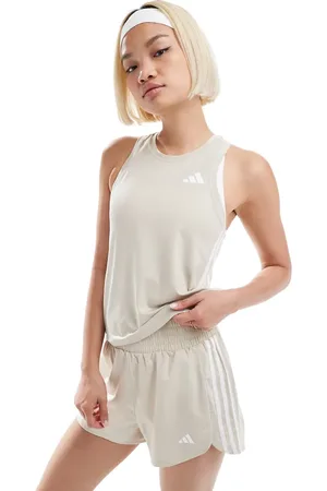 adidas Adidas Training Essentials 3 stripe vest in off white