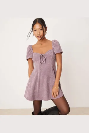 ASOS ASOS DESIGN Petite angel sleeve cord tee dress in mauve