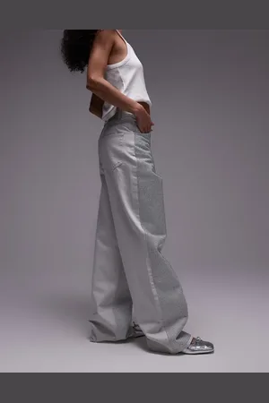 Topshop Column mid rise silver studded jeans in bone