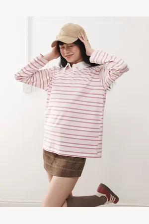 Miss Selfridge Stripe rugby long sleeve top in pink