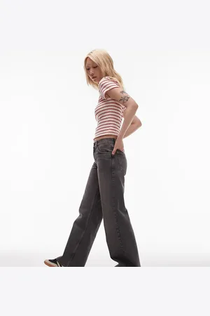 Topshop Petite Ember low rise wide leg jean in dark vintage