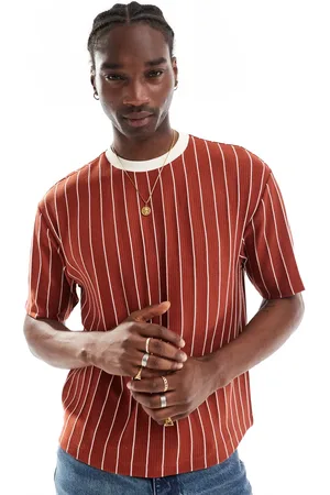 ASOS Relaxed boxy t-shirt with sports stripe in burnt