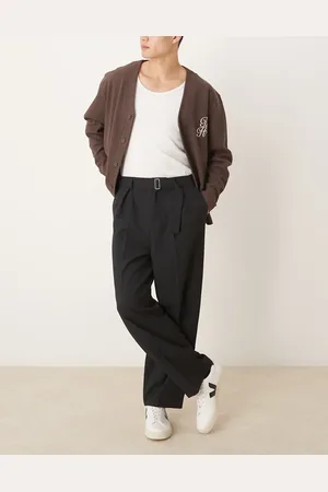 ASOS Smart wide leg belted trouser with front pleat in