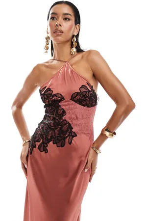 ASOS Lace mix halter neck midi dress in rose