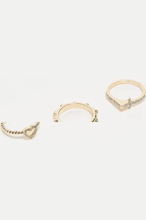 Reclaimed Dainty ring 3 pack with cross and heart in