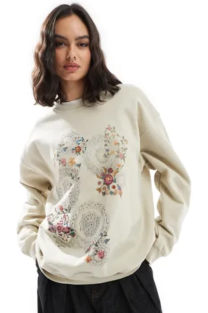 Miss Selfridge Floral tapestry oversized sweatshirt in sand