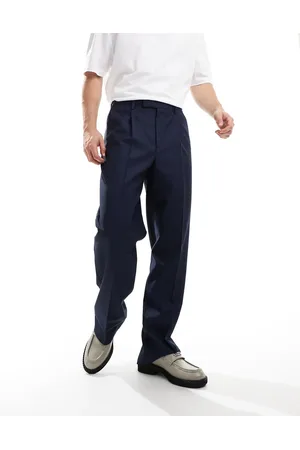 ASOS Smart wide leg trouser with front pleat in navy