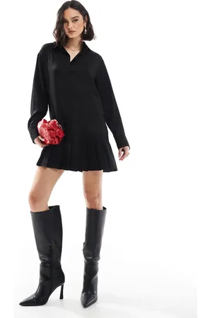 Miss Selfridge Long sleeve drop waist pleated shirt dress