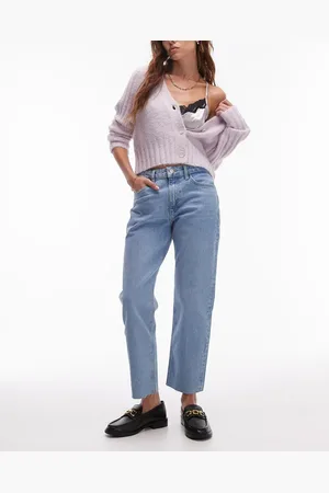 Topshop Mid rise straight cropped jean with raw hems in bleach