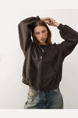 Weekday Edel heavyweight jersey zip through hoodie with funnel neck in