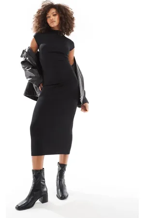 Pull&Bear Short sleeve midi dress with high neck in