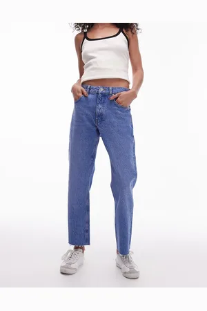 Topshop Mid rise straight cropped jean with raw hems in bright mid
