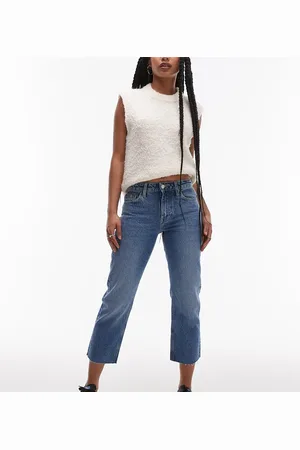 Topshop Mid rise straight cropped jean with raw hems in mid