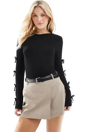 ONLY Bow detail long sleeve top in