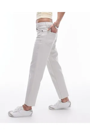 Topshop Mid rise straight cropped jean with raw hems in off