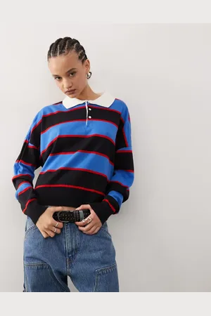 COLLUSION Polo stripe jumper with rugby collar