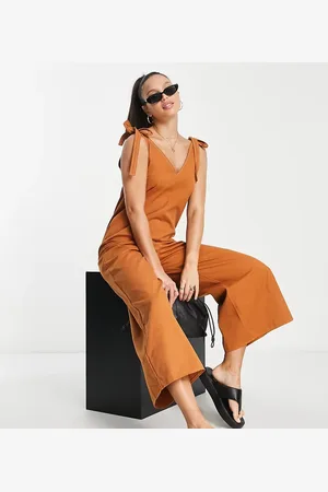 ASOS Tall twill contrast stitch tie shoulder minimal jumpsuit in
