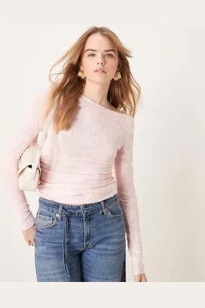 Gina Tricot Jersey long sleeve jacquard top with asymmetric boat neck in