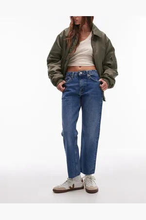 Topshop Mid rise straight cropped jean with raw hems in mid