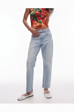 Topshop Mid rise straight cropped jean with raw hems in summer bleach