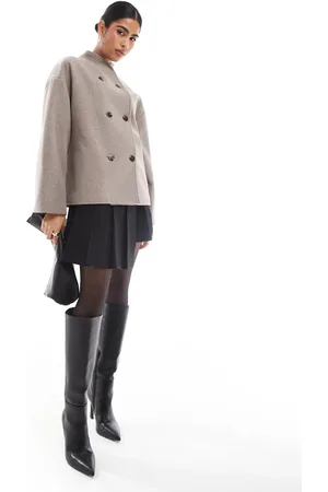 Pretty Lavish Felted button Jacket in taupe