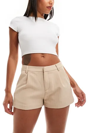 Miss Selfridge Tailored boxy hot pant in beige pinstripe