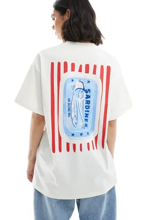 Miss Selfridge Oversized sardine stripe back print graphic tee