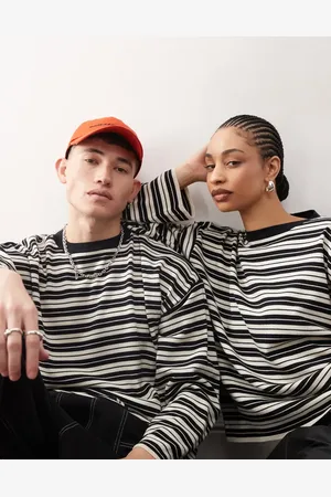 COLLUSION Unisex striped chuck on jumper in ecru &